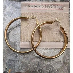 Vintage Large  1  3/4  hoops in Gold Tone Pierced Earrings Hoop New